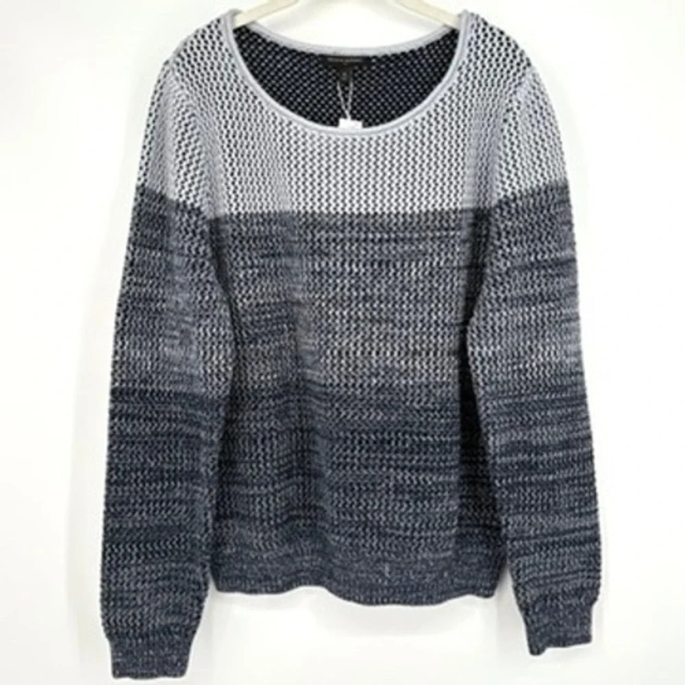 NWT Banana Republic Open Knit Ombre Cotton Pullover Sweater Blue Gray‎ Size XL